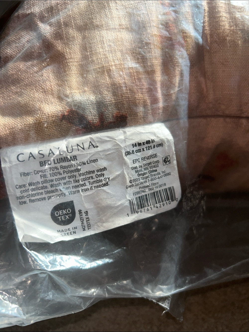 Casaluna Heavyweight Linen Blend Pressed Floral 14” x 48” Lumbar Pillow - Picture 7 of 9